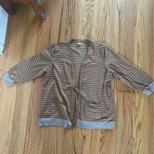 Maurices 3/4 sleeve cardigan, light weight. Size large. Gold with gray stripes